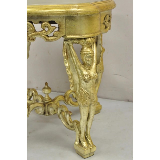 Vintage Art Deco Carved Female Dancer Silver Gold Round Coffee Side Table For Sale In Philadelphia - Image 6 of 12