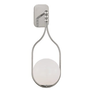 Windsor Smith for Visual Comfort Signature Jodo 19" Single Sconce in Polished Nickel with White Glass For Sale