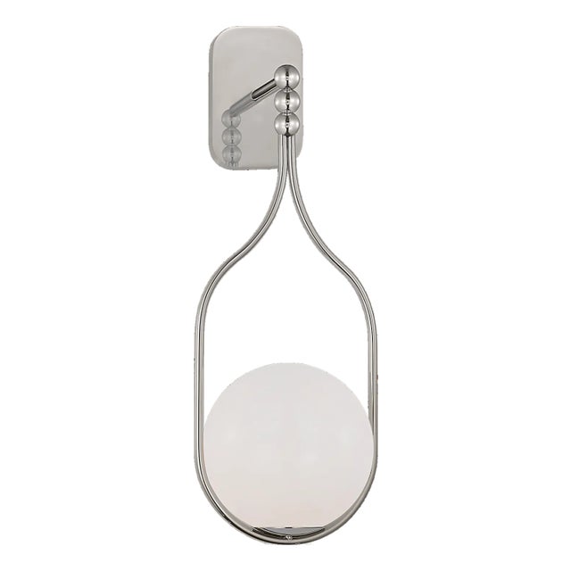 Windsor Smith for Visual Comfort Signature Jodo 19" Single Sconce in Polished Nickel with White Glass For Sale