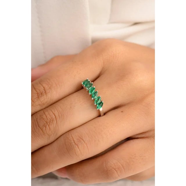 This is part of Chairish’s Fine Jewelry assortment. Elegant Emerald Half Eternity Minimal Band Ring for Gift in 14K Gold...
