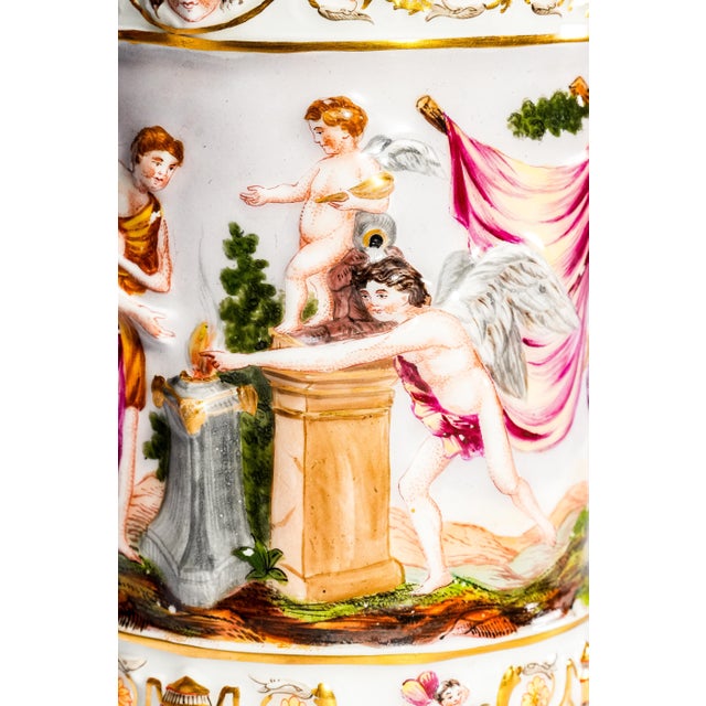Large Antique Neoclassical Italian Capodimonte Hand Painted Porcelain Mug Home Decor For Sale In New York - Image 6 of 17