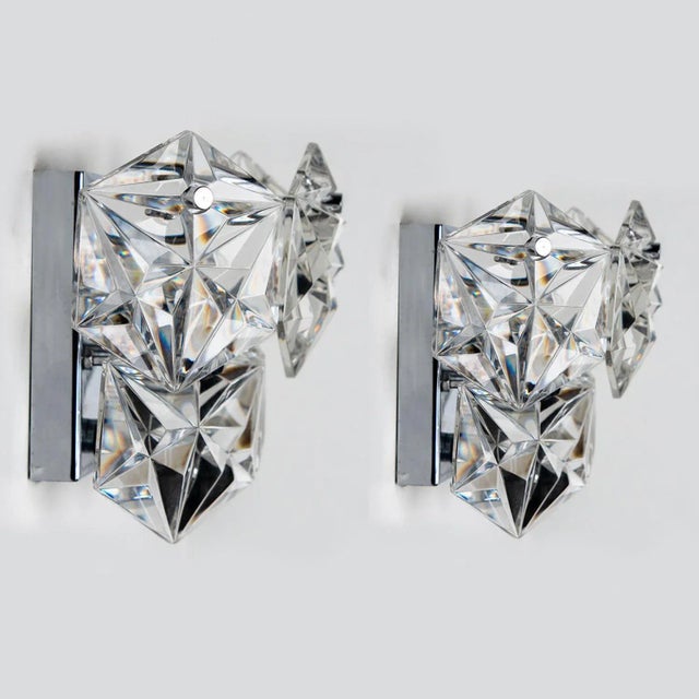 Faceted Crystal and Silver Chrome Sconce attributed to Kinkeldey, Germany, 1970s For Sale - Image 6 of 14