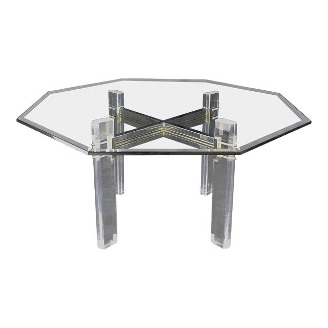 Glass Top Octagonal Shape Lucite Base Dining Conference Table For Sale