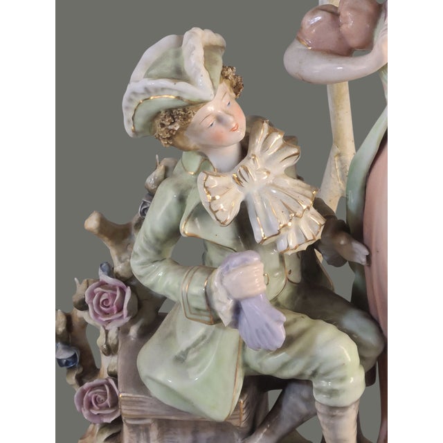 Pink Antique Figural Romantic Couple Statue Porcelain Boudoir Table Lamp For Sale - Image 8 of 12