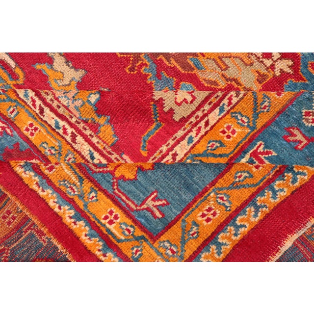 Red Traditional Design Antique Turkish Oushak Rug in Red, Blue and Marigold For Sale - Image 8 of 9