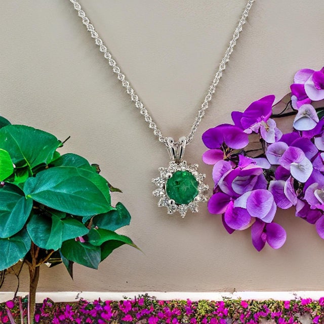 Natural Emerald Diamond Pendant With Chain 17.5" 14k WG 1.35 TCW Certified For Sale - Image 10 of 14