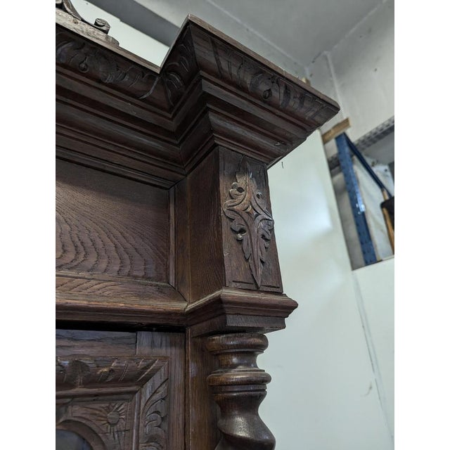 Brown Louis XIII Style Glass-Fronted Bookcase in Oak For Sale - Image 8 of 11