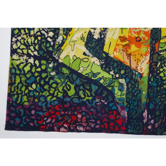 This 7x7 vintage French Aubusson square tapestry titled “Summer Light”, handwoven in wool and based on a cartoon by...