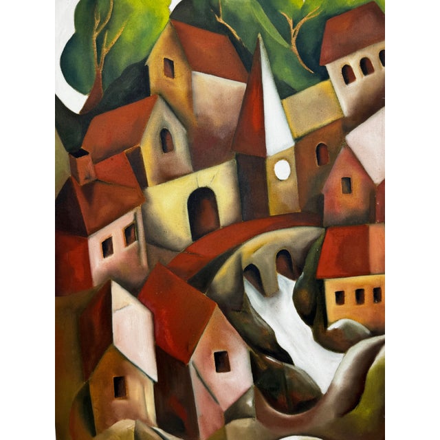 Terry Kane (Terence Matthew Kane, 1970–2015) After Picasso (Cubist-Influenced) Cascading Hillside Village Original Oil on Canvas, 2002 For Sale - Image 6 of 18