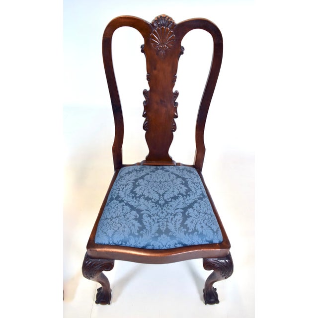 Set of Four Queen Anne Dining Chairs, Hand-Carved Mahogany, England For Sale - Image 4 of 9