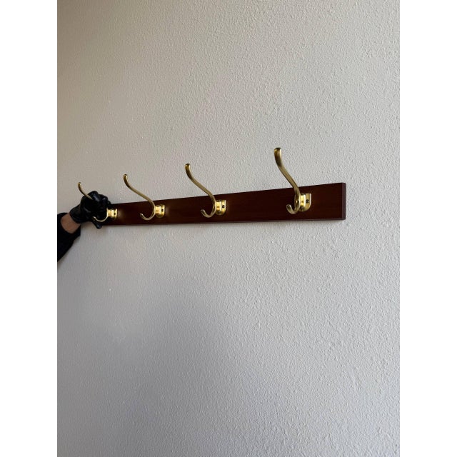 1960s Danish Mid Century Modern Teak Wall Coat Rack - Scandinavian Design Solid Wood Hook Rail For Sale In Los Angeles - Image 6 of 7