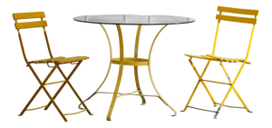 French Iron and Glass Garden Table with Folding Chairs, 1960, Set of 3