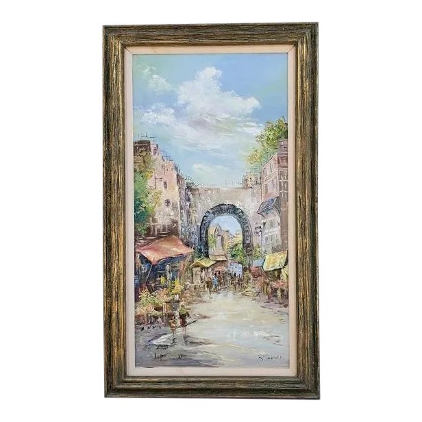 Mid 20th Century California Town Scene Oil Painting by Ruby Dobesh, Framed For Sale