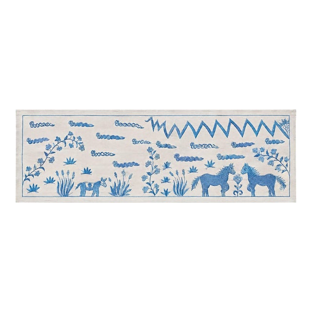 Blue Horse Suzani Wall Hanging, Mountains For Sale