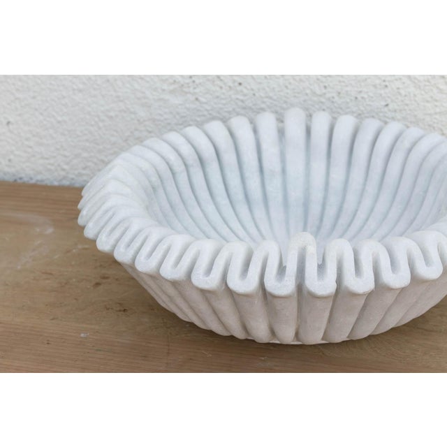 Contemporary 15" Carved Marble Fluted Bowl For Sale - Image 3 of 7