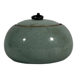 19th C. Antique Chinese Celadon Lidded Bowl / Container - With Impressed Bisque Seal