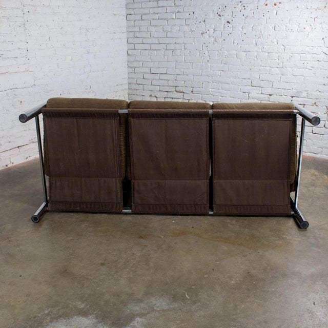 Late 20th Century Modern James David Sling Sofa W/Brown Wide Wale Corduroy Chrome Frame For Sale - Image 13 of 18