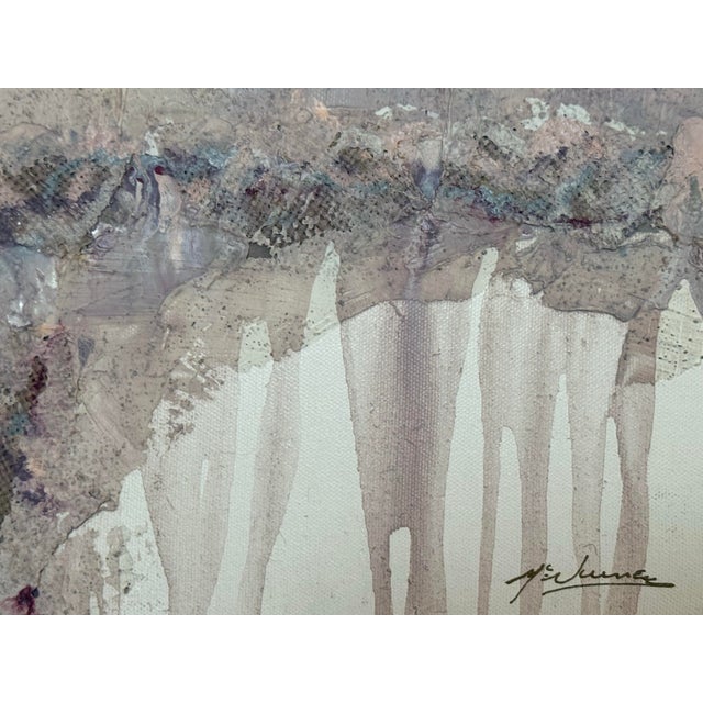 For your consideration: Stunning 1980's abstract painting Some texture. Original brass frame. Signed