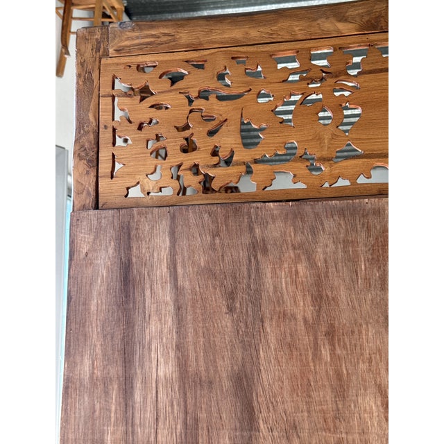 Large Freestanding Teak Mirror with Carved Openwork Pediment, Indonesia, 1980s For Sale - Image 15 of 18
