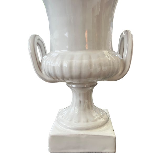 Mid 20th Century Mid-20th Century Italian Neoclassical White Glazed Ceramic Urn, 10.5" For Sale - Image 5 of 11