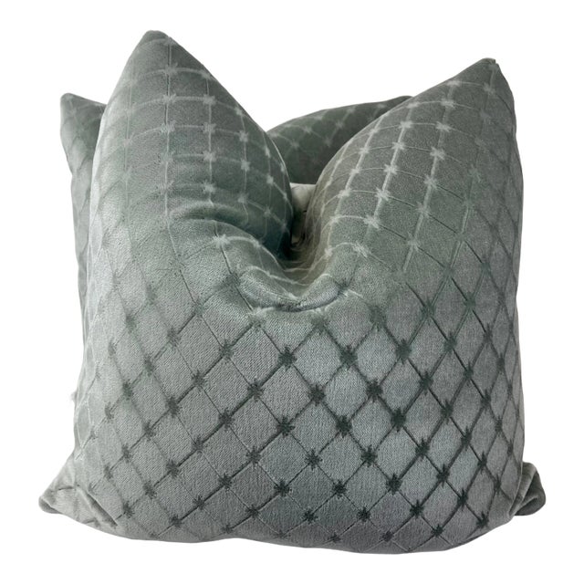 Embossed Mohair in Soft Sage 22” Pillows-A Pair For Sale