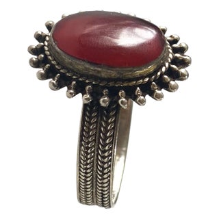 Vintage Silver With Garnet Stone Ring Size 7 Jaipur India For Sale