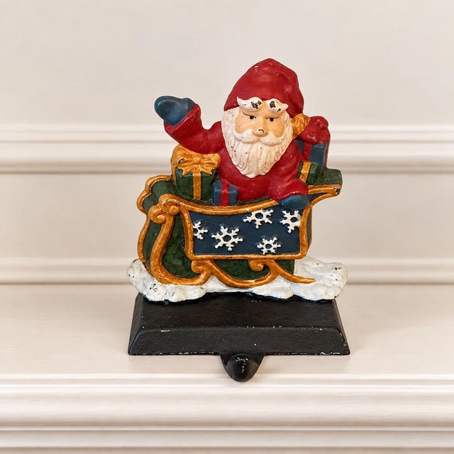 1990s Cast Iron Santa and Snowman Cast Iron Stocking Holders, a Set of 4 For Sale - Image 4 of 8