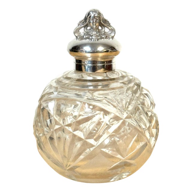 English Silverplated Figural Nymph & Cut Glass Perfume Bottle, Circa 1905 For Sale