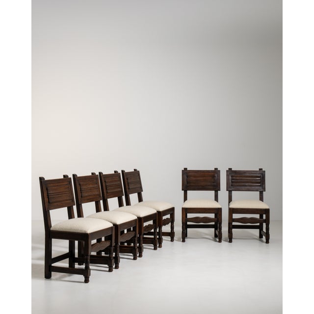 Brown 1970s Set of Six Oak Brutalist Dining Chairs For Sale - Image 8 of 15