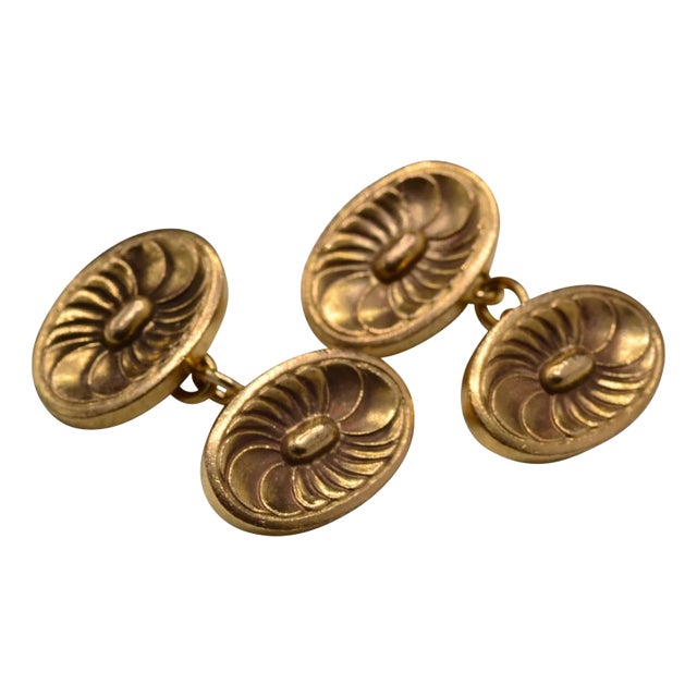 The 13th Street: Georg Jensen Signed Yellow Gold Cuff Links, 2 Pieces For Sale