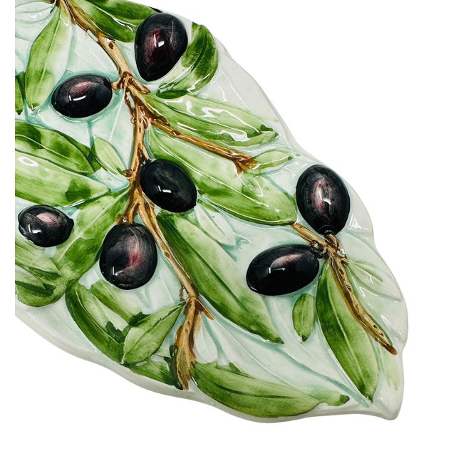 Vintage 1970s Italian Majolica Olive Leaf Relish Trays - Set of 4 For Sale In Tampa - Image 6 of 12
