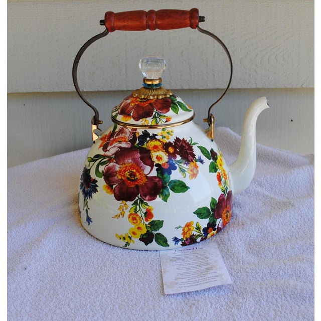 White Vintage MacKenzie-Childs Flower Market Enamelware 4 Qt Tea Pot For Sale - Image 8 of 8