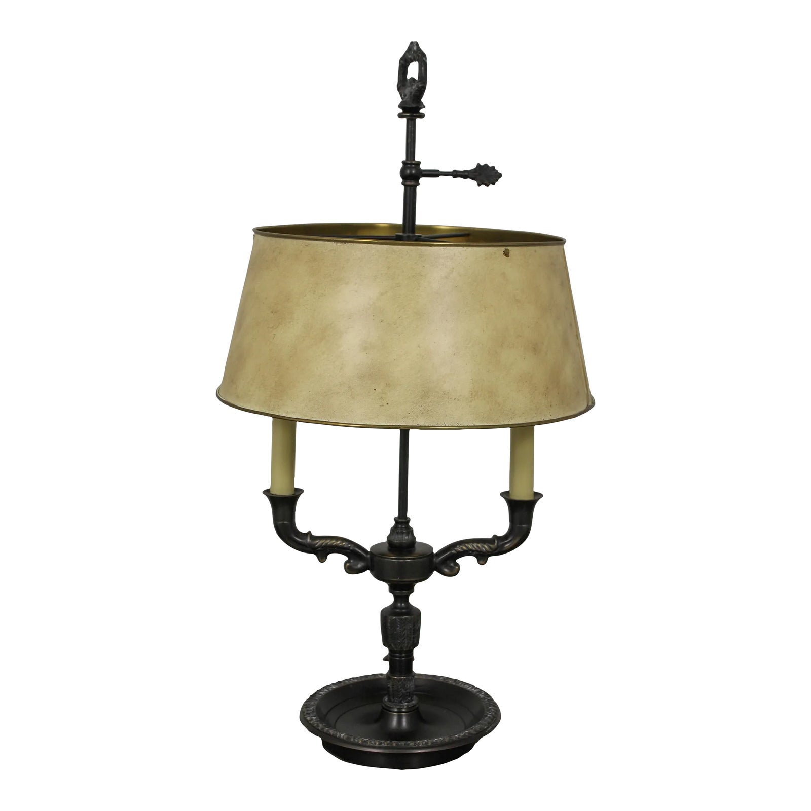 Bronze Finish Double Arm Table Lamp W. Tole Shade Chairish