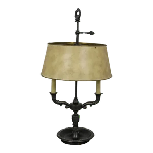 Bronze Finish Double Arm Table Lamp W. Tole Shade