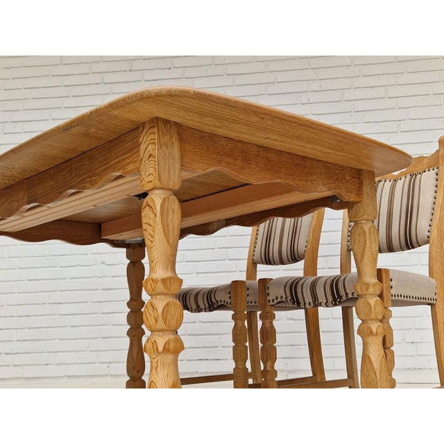 Wood Danish Dinning Table and Chairs in Oak and Wool, 1970s, Set of 5 For Sale - Image 7 of 18