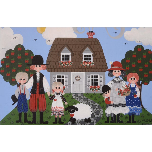Vintage Donna Moses Peasant Folk Art Family Portrait Painting For Sale - Image 4 of 8