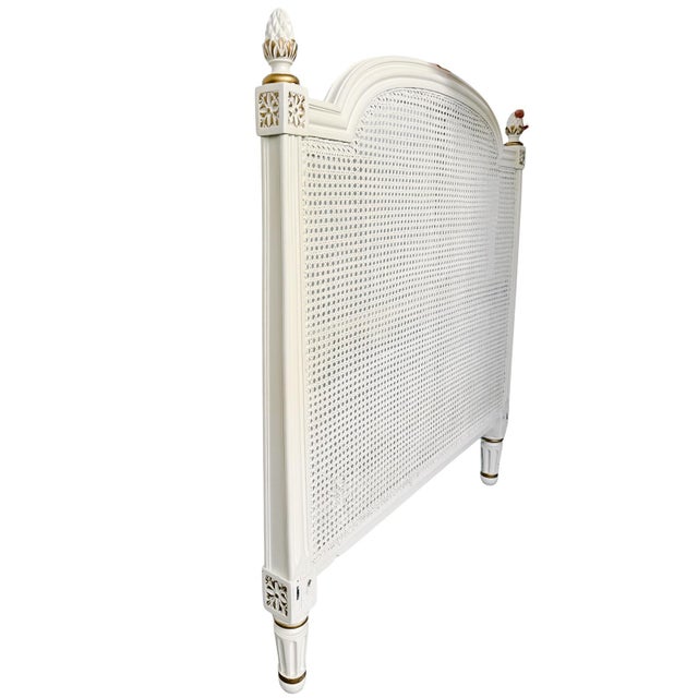 Mid-Century French Louis XVI Style Creme Peinte & Gilt Twin Cane Beds - A Pair For Sale - Image 11 of 18