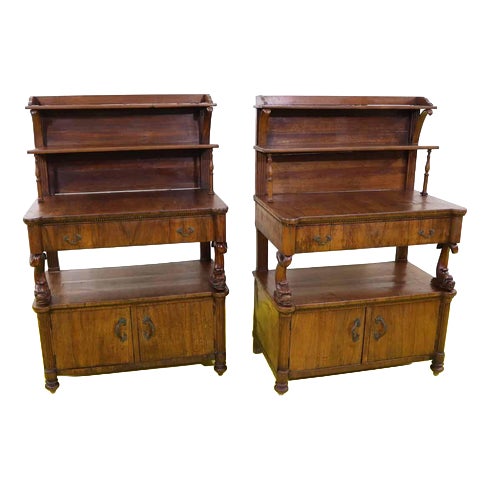 Wooden Credenzas with Carved Legs and Doors, Set of 2 For Sale