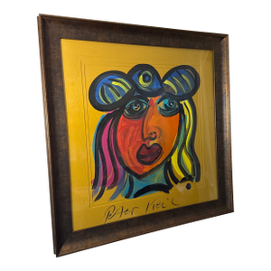 1970s Peter Keil Huge Orange Picasso Female Cubist Painting, Framed
