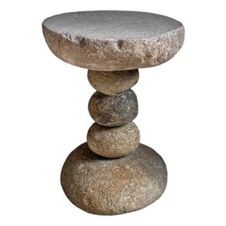 Vintage Stacked River Rock Outdoor Stool Side Table For Sale