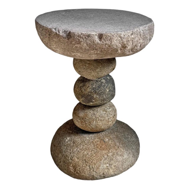 Vintage Stacked River Rock Outdoor Stool Side Table For Sale
