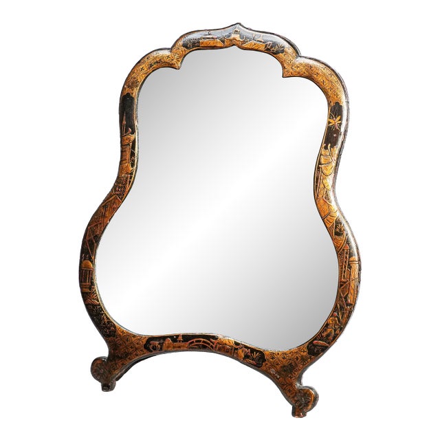 Wonderful Large Antique Chinoiserie Japanned Dressing-Table Mirror Home Decor For Sale