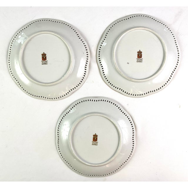 Art Nouveau Early 20th Century Schumann-Reticulated,open Lattice, Hand Painted Porcelain, Fruit Plates -Set of 3 For Sale - Image 3 of 3