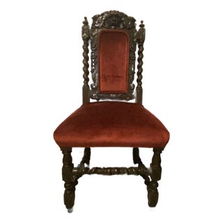 Antique Walnut Louis XIII Style High Back Red Velvet Chair For Sale