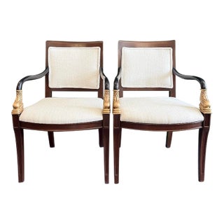 1990s Century Furniture Ebonized Giltwood Dolphin Arm Chairs A Pair For Sale