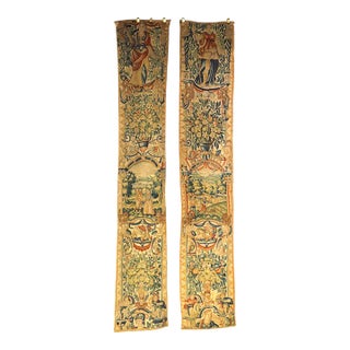 Pair of 16th Century Silk Tapestry Borders From Brussels, H-98.75 Inches For Sale