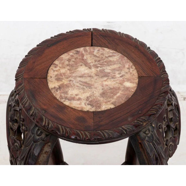 Chinese Marble Inset Rosewood Pedestal Table For Sale - Image 4 of 6