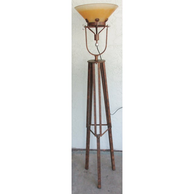 Vintage 1950s Industrial Steampunk Bronze Tripod Spotlight Floor Lamp With Lucite Shade For Sale - Image 12 of 12