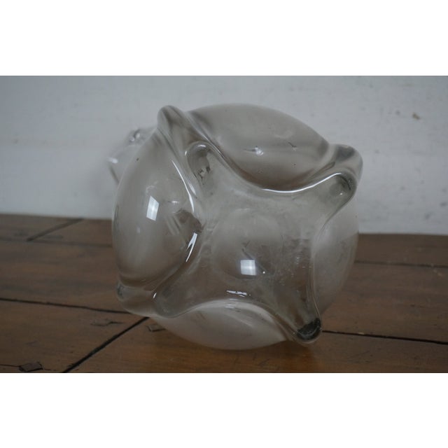 White Large Hand Blown Bulbous Ruffled Art Glass Centerpiece Flower Vase For Sale - Image 8 of 12