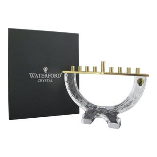 Waterford Crystal & Brass Menorah Holiday Chanukah Candle Holder Original Box For Sale